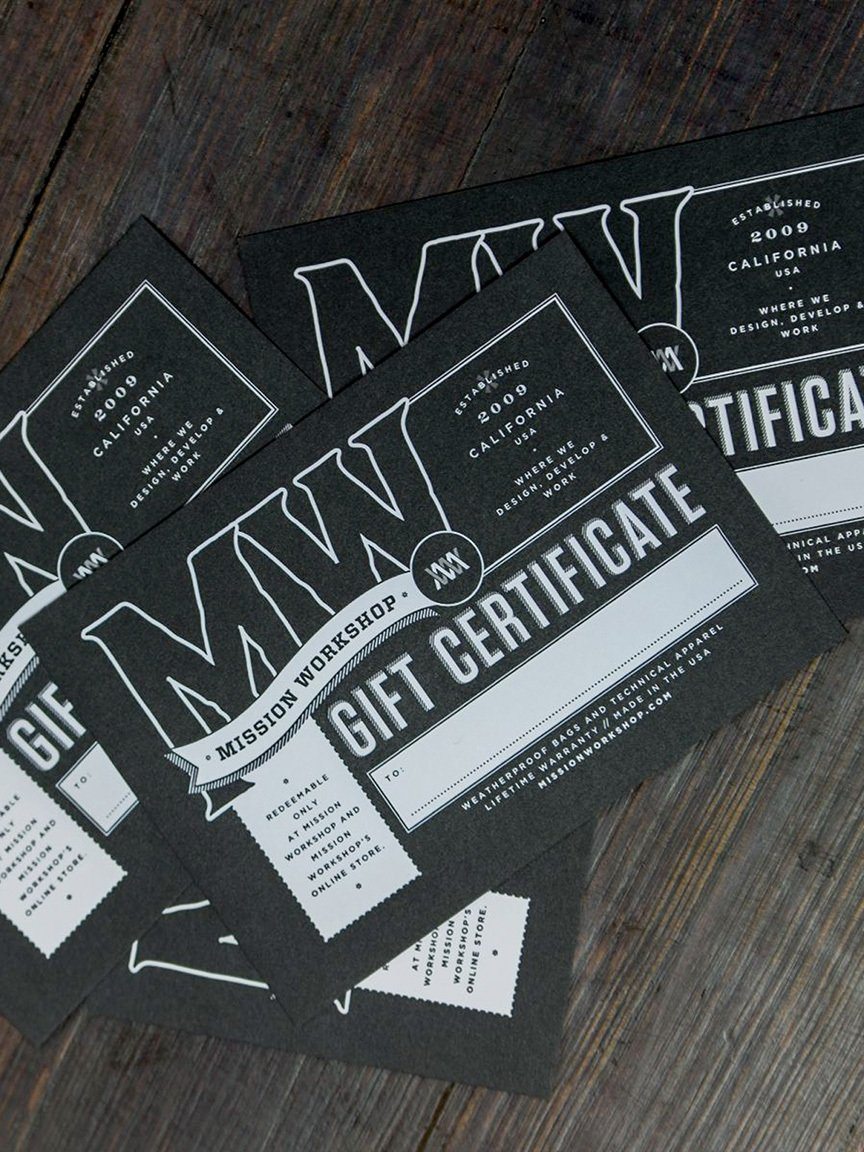 デジタルギフトカード byMission Workshop - 耐候性バッグ&テクニカルアパレル - サンフランシスコ&ロサンゼルス - 耐久性に優れた作り - 永久保証